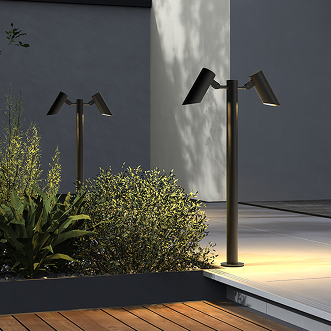 Modern Outdoor LED Path Light Single Double Head Die-Cast Aluminum Black 31.5 Inch