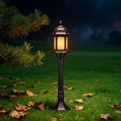 Classic Retro Path Post Light Aluminum Coffee Finish Glass E26 9W 3000K IP44 Hardwired Outdoor Pathway Courtyard Walkway