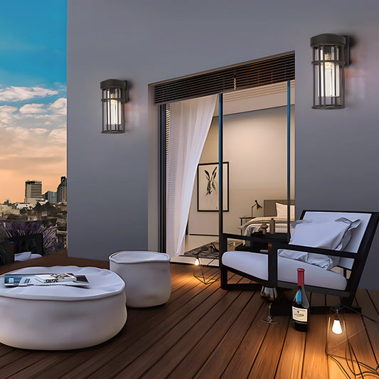Black Aluminium Outdoor Wall Sconce Glass Lampshade E27 IP54 Nordic Style