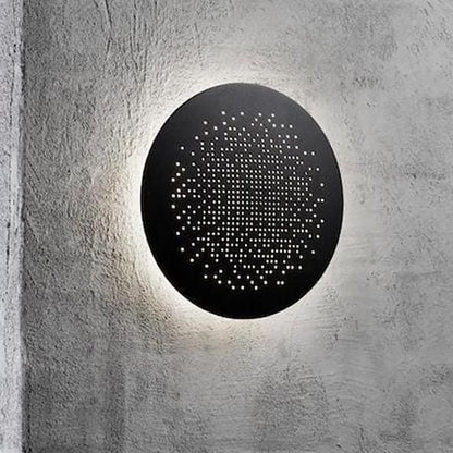 Perforated Metal Disc Outdoor Wall Sconce Black Stainless Steel Acrylic IP54 3200K 2 Sizes Courtyard Entrance Villa