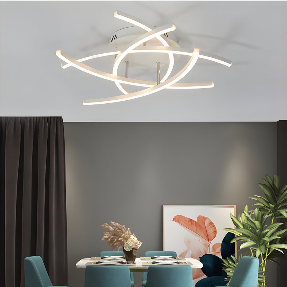 Linear Lines Semi-Flush Mount Ceiling Light — Modern Dimmable Remote Aluminum Silicone LED 3 5 8 Light Black White