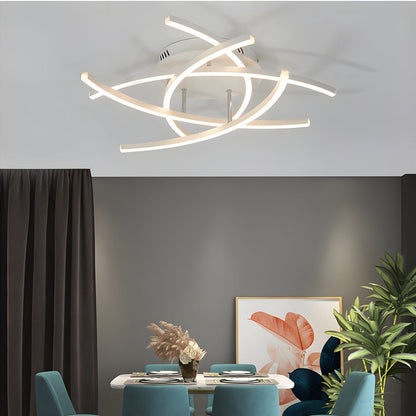 Linear Lines Semi-Flush Mount Ceiling Light — Modern Dimmable Remote Aluminum Silicone LED 3 5 8 Light Black White