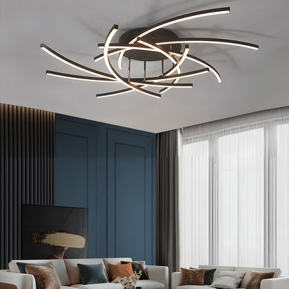 Linear Lines Semi-Flush Mount Ceiling Light — Modern Dimmable Remote Aluminum Silicone LED 3 5 8 Light Black White
