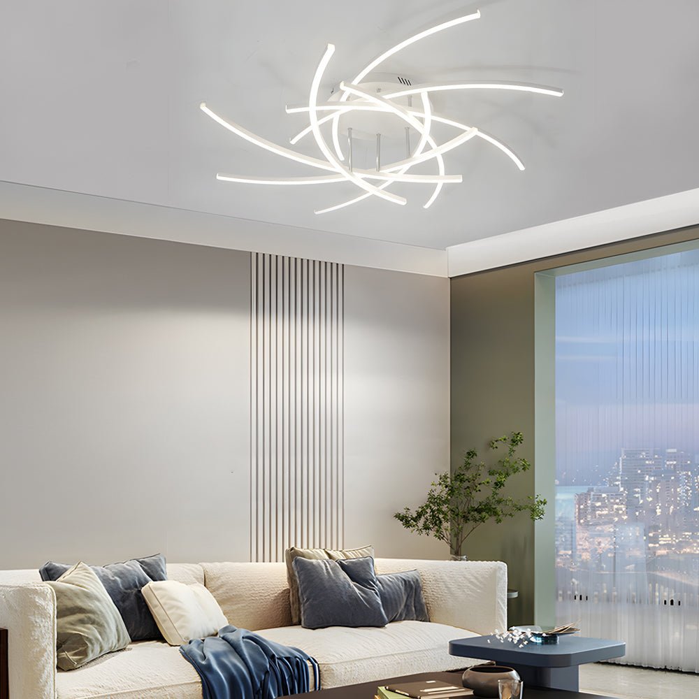 Linear Lines Semi-Flush Mount Ceiling Light — Modern Dimmable Remote Aluminum Silicone LED 3 5 8 Light Black White