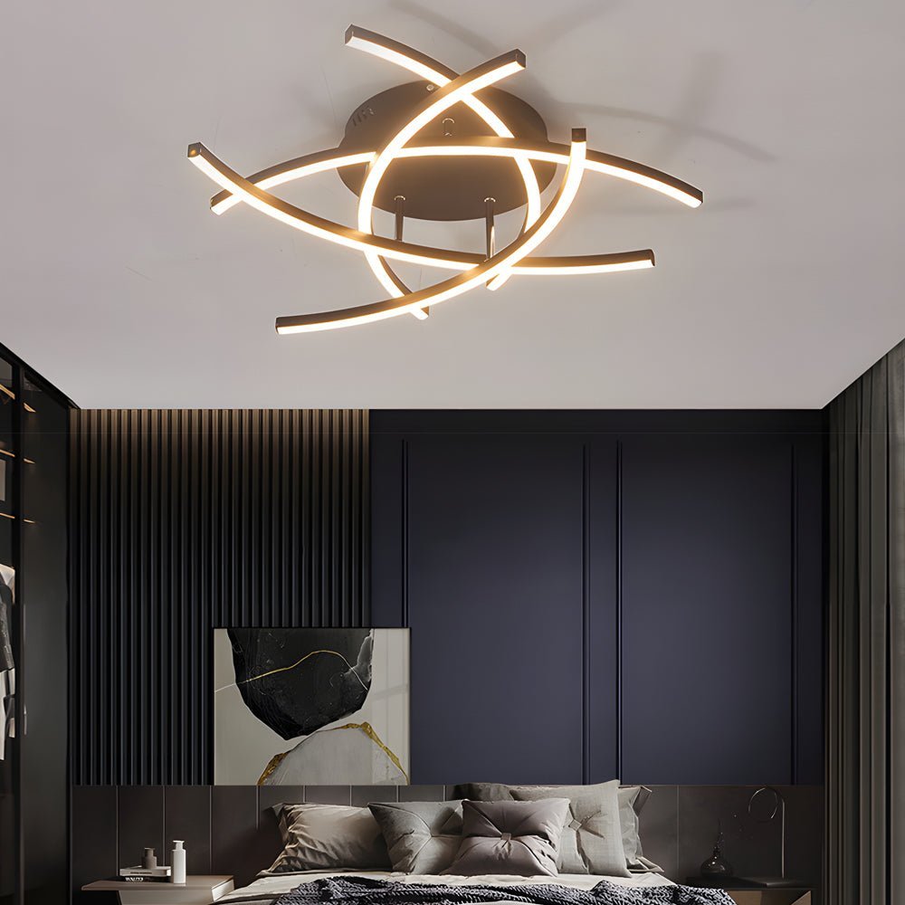 Linear Lines Semi-Flush Mount Ceiling Light — Modern Dimmable Remote Aluminum Silicone LED 3 5 8 Light Black White