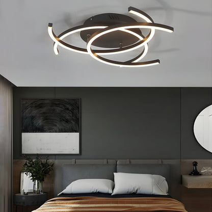 Linear Lines Semi-Flush Mount Ceiling Light — Modern Dimmable Remote Aluminum Silicone LED 3 5 8 Light Black White