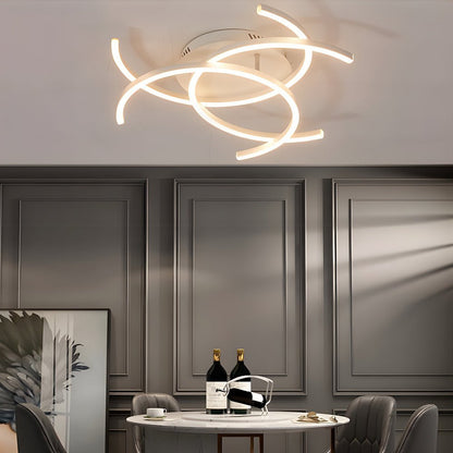 Linear Lines Semi-Flush Mount Ceiling Light — Modern Dimmable Remote Aluminum Silicone LED 3 5 8 Light Black White