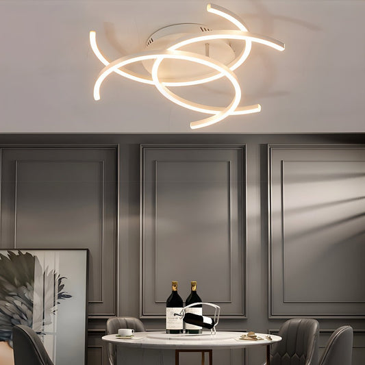 Linear Lines Semi-Flush Mount Ceiling Light — Modern Dimmable Remote Aluminum Silicone LED 3 5 8 Light Black White