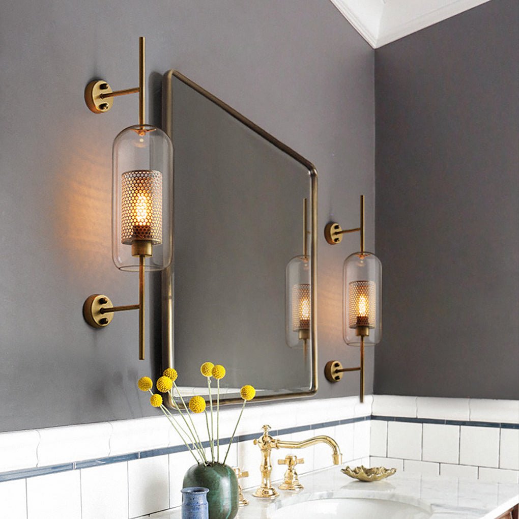 Retro Industrial Glass Wall Sconce Bronze Iron Corridor Accent Light Loft Café