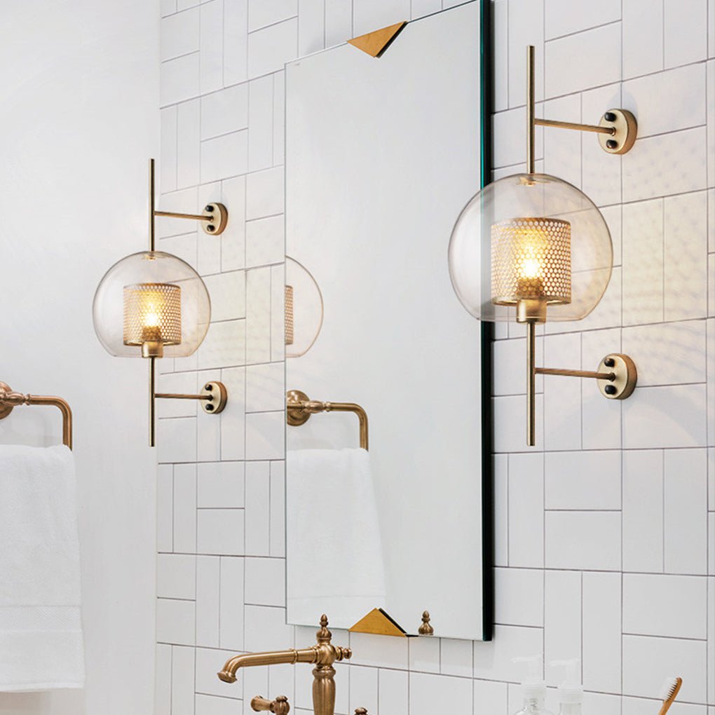 Retro Industrial Glass Wall Sconce Bronze Iron Corridor Accent Light Loft Café