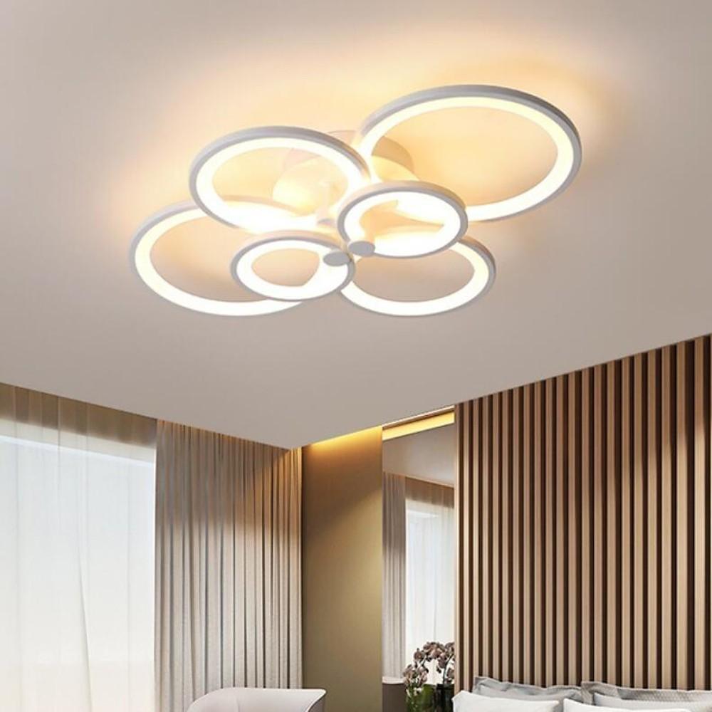 Multi-Ring Cluster Semi-Flush Mount Ceiling Light — Modern Contemporary Metal Acrylic LED 6 Light White Black Coffee