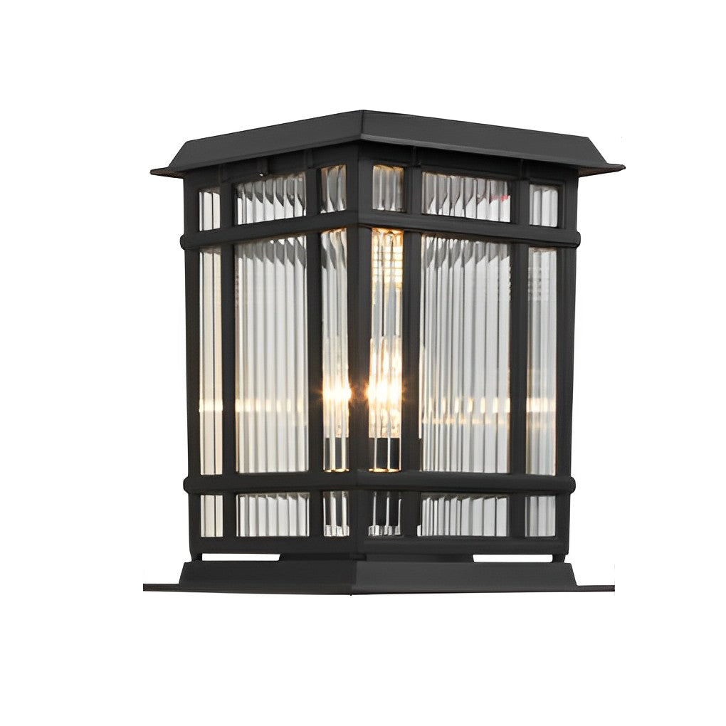 Modern Aluminum Fine Texture Glass Solar or Hardwired Outdoor Pillar Light Black With or Without Grid 2 Styles Garden