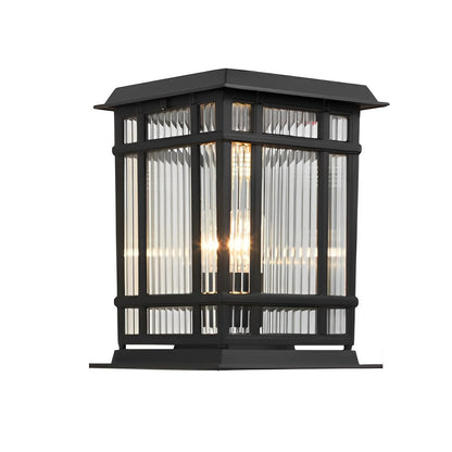 Modern Aluminum Fine Texture Glass Solar or Hardwired Outdoor Pillar Light Black With or Without Grid 2 Styles Garden