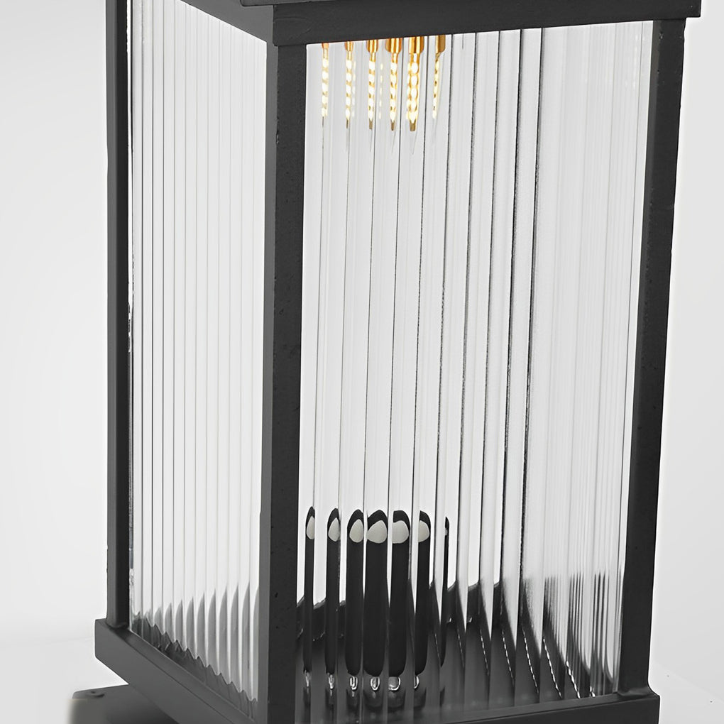 Modern Aluminum Fine Texture Glass Solar or Hardwired Outdoor Pillar Light Black With or Without Grid 2 Styles Garden
