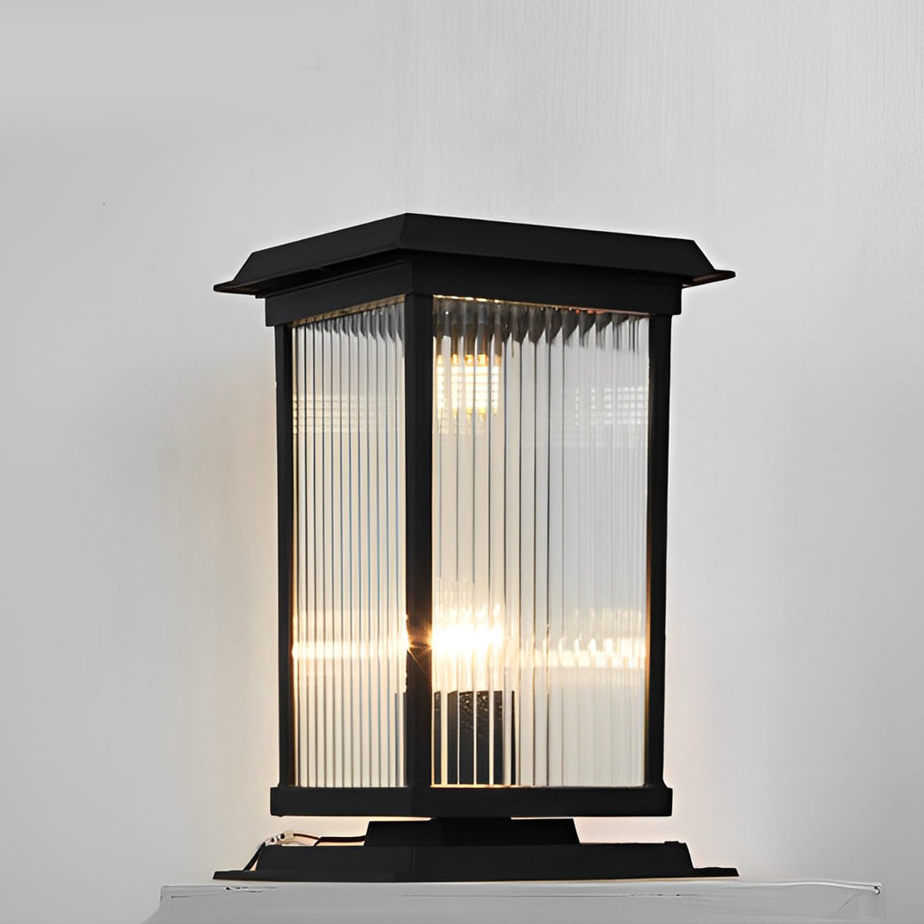 Modern Aluminum Fine Texture Glass Solar or Hardwired Outdoor Pillar Light Black With or Without Grid 2 Styles Garden