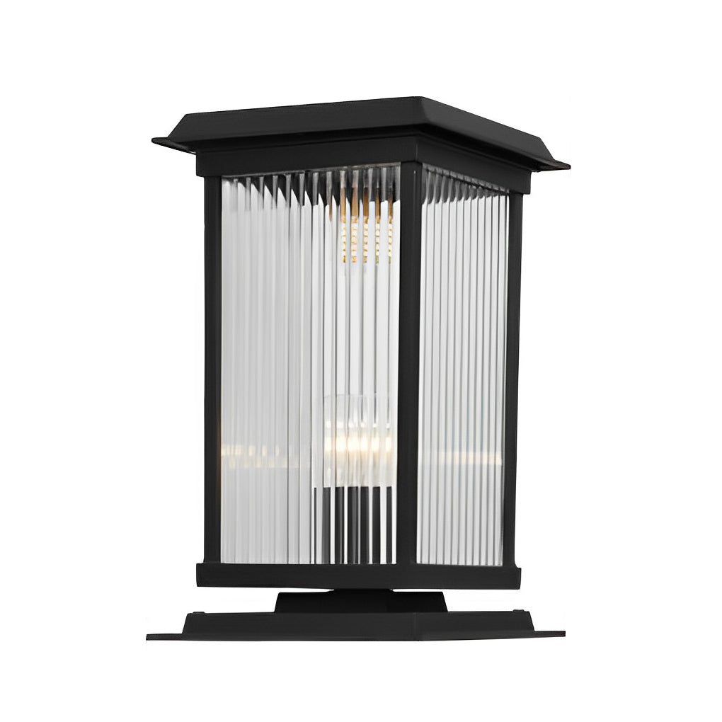 Modern Aluminum Fine Texture Glass Solar or Hardwired Outdoor Pillar Light Black With or Without Grid 2 Styles Garden