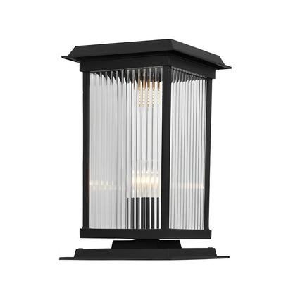 Modern Aluminum Fine Texture Glass Solar or Hardwired Outdoor Pillar Light Black With or Without Grid 2 Styles Garden