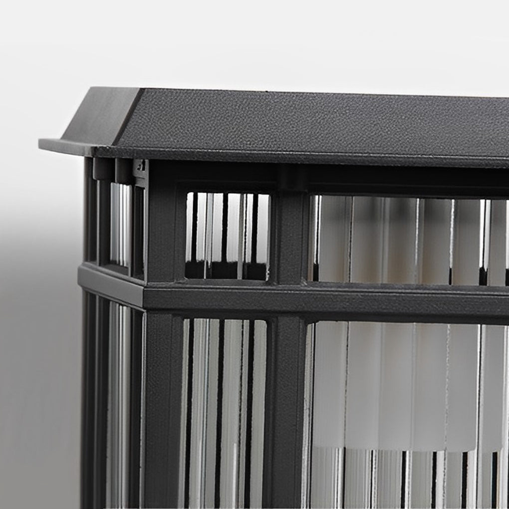 Modern Aluminum Fine Texture Glass Solar or Hardwired Outdoor Pillar Light Black With or Without Grid 2 Styles Garden
