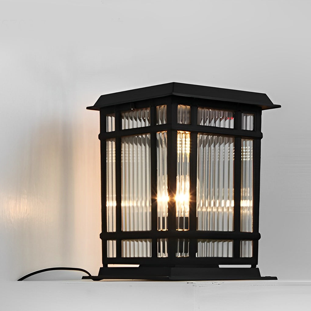 Modern Aluminum Fine Texture Glass Solar or Hardwired Outdoor Pillar Light Black With or Without Grid 2 Styles Garden