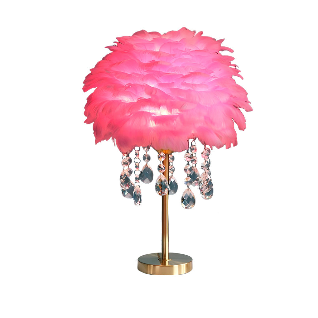 Feather Crystal Tassel Table Lamp Brushed Brass E27 White Pink Gray Two Sizes