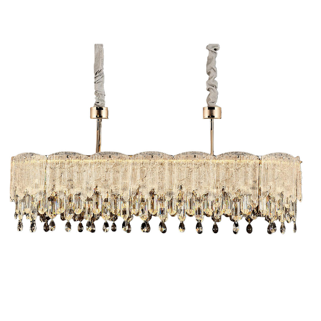 Glass Fringe Chandelier Carbon Steel Gold Champagne Cascading Crystal Strands LED Tri-Color French Luxury Single Double Layer Long Pendant