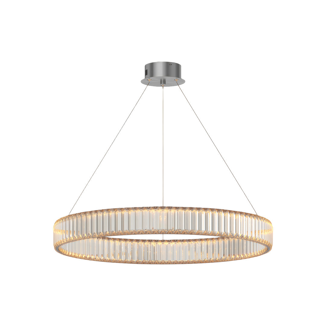 Crystal Ring Chandelier Solid Copper Clear Crystal Rods Integrated LED 3-Step Dimming American Style