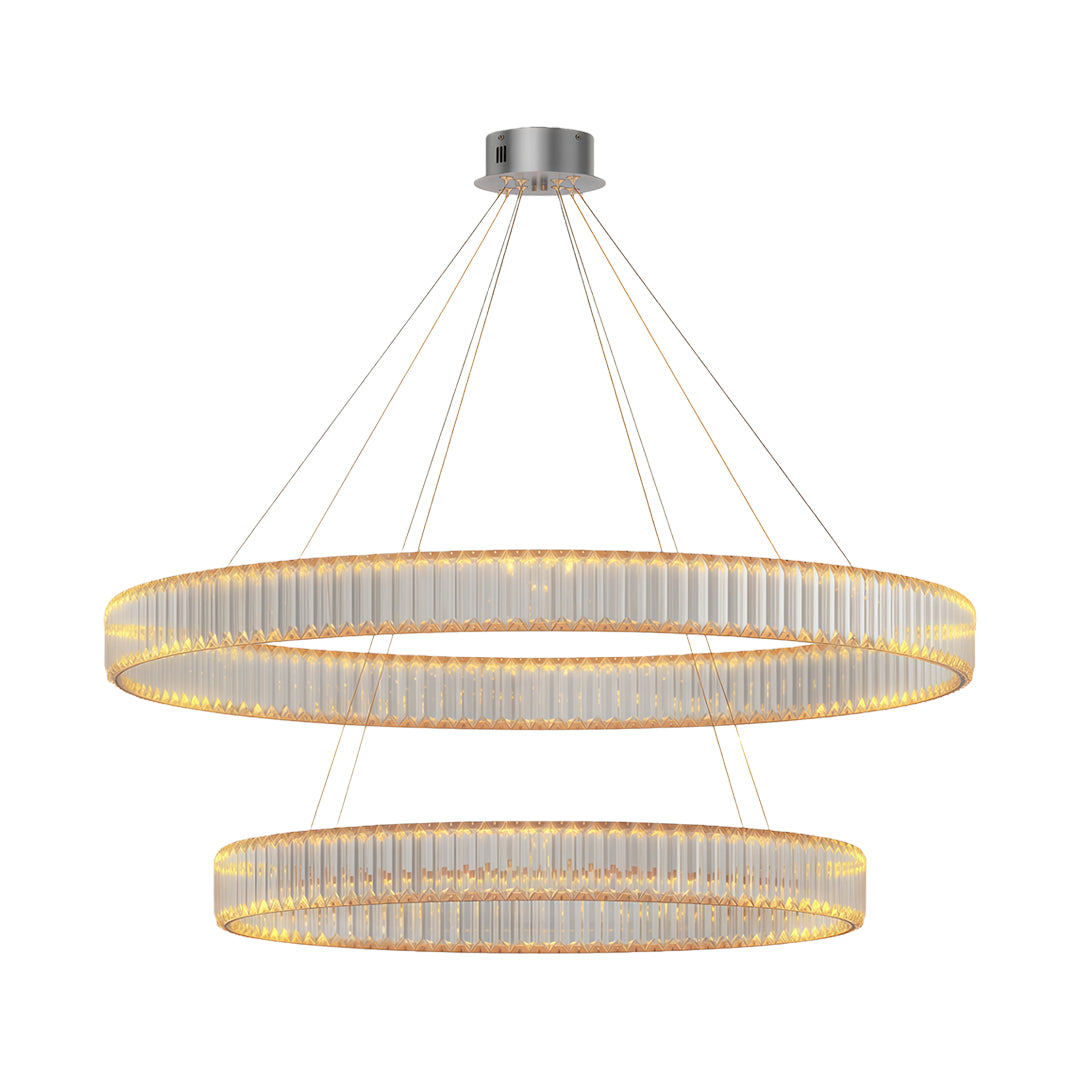 Crystal Ring Chandelier Solid Copper Clear Crystal Rods Integrated LED 3-Step Dimming American Style