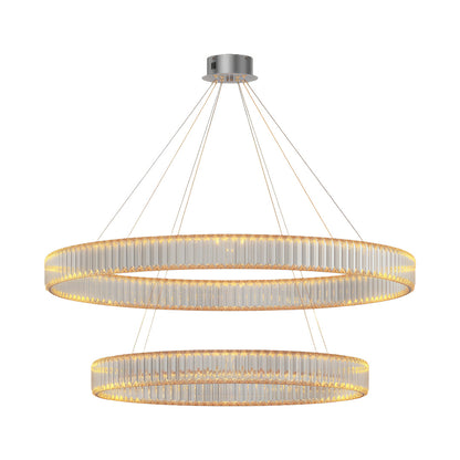 Crystal Ring Chandelier Solid Copper Clear Crystal Rods Integrated LED 3-Step Dimming American Style