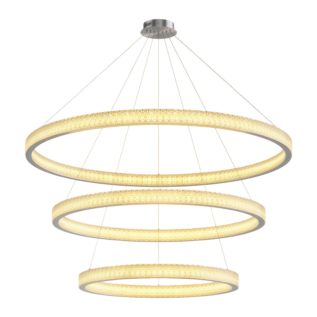 Copper Ring Chandelier White Acrylic Dimmable LED 3000K 6000K Remote 7 Sizes
