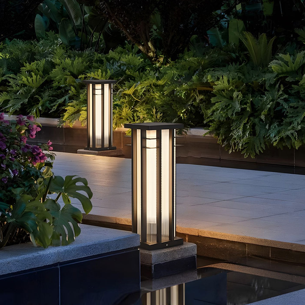 Modern Stainless Steel LED Bollard Light Waterproof Outdoor Pathway Landscape Lighting Black Steel PMMA IP65