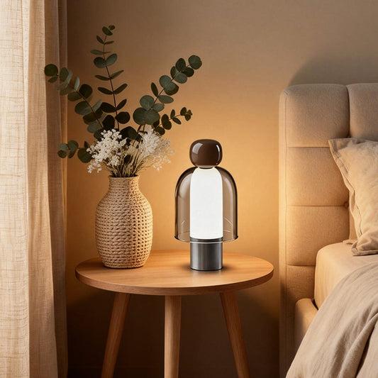 Rechargeable Human Silhouette Glass Table Lamp Cordless Touch Dimmable Metal Base 4 Colors