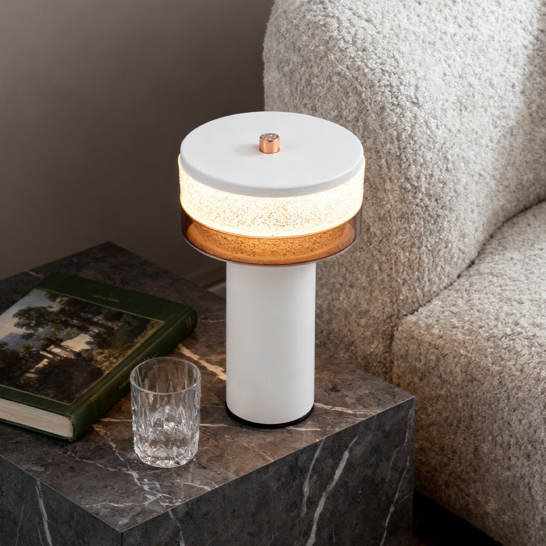 Nordic Cylindrical Iron LED Table Lamp Stepless Dimming USB Rechargeable Black White