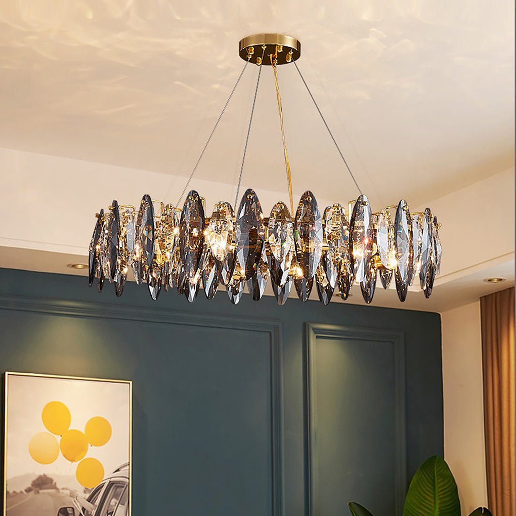 Gold Crystal Chandelier G9 Postmodern Round Linear 3-Colour 5 Configurations