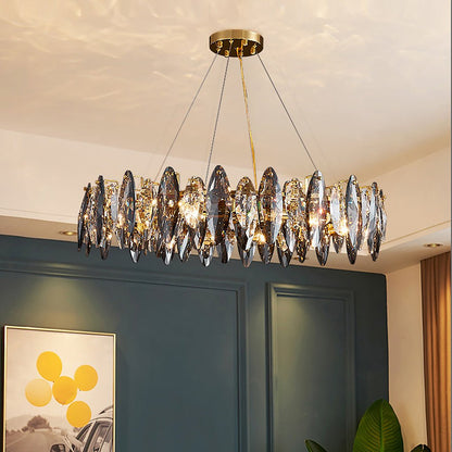 Gold Crystal Chandelier G9 Postmodern Round Linear 3-Colour 5 Configurations