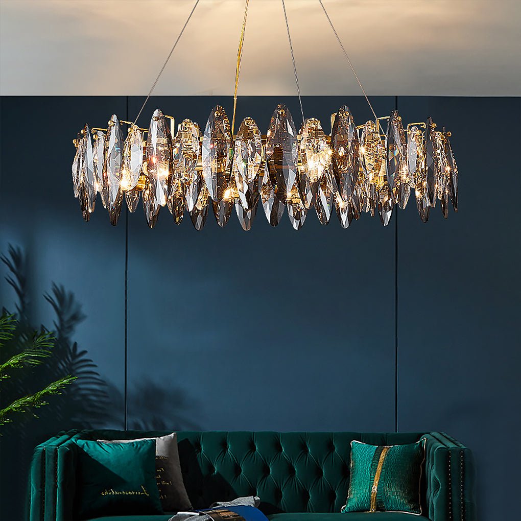 Gold Crystal Chandelier G9 Postmodern Round Linear 3-Colour 5 Configurations