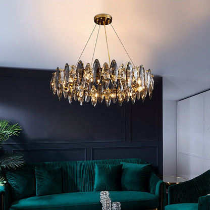 Gold Crystal Chandelier G9 Postmodern Round Linear 3-Colour 5 Configurations