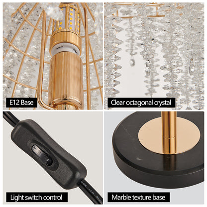 Gold Crystal Table Lamp European Luxury French Gold Hardware Frame Transparent Crystal Shade E12 Bedside 18.90 Inch