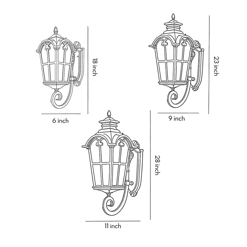 European Style Outdoor Black Wall Sconce Die-Cast Aluminum Tempered Glass E27 Waterproof 3 Sizes Balcony Villa Yard