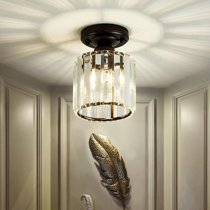 Crystal Semi-Flush Mount Ceiling Light — Nordic Modern Industrial Gold Black Round Square E26 E27 5 Inch