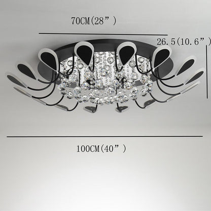 Flower-Shaped Crystal Semi-Flush Mount Ceiling Light — Modern Metal Acrylic Crystal LED White Black Dimmable 39 Inch
