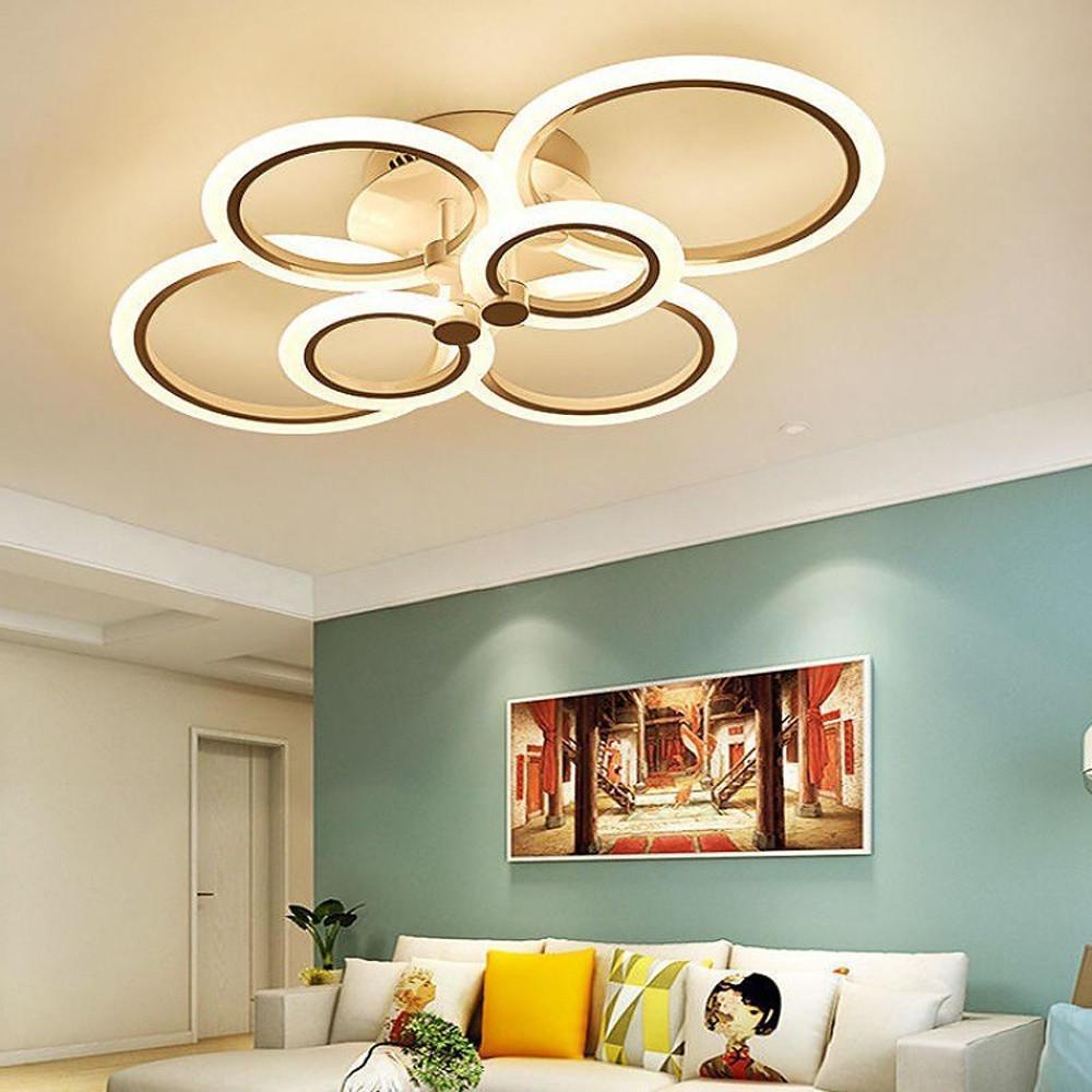 Multi-Circle Cluster Double-Tier Semi-Flush Mount Ceiling Light — Modern Aluminum Acrylic LED 4 6 8 Light