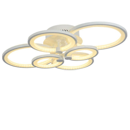 Multi-Ring Cluster Semi-Flush Mount Ceiling Light — Modern Contemporary Metal Acrylic LED 6 Light White Black Coffee