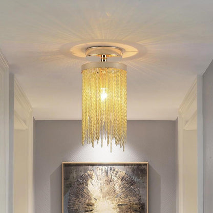 Tassel Semi Flush Mount Ceiling Light Modern Farmhouse Metal Gold Chrome Blue Green