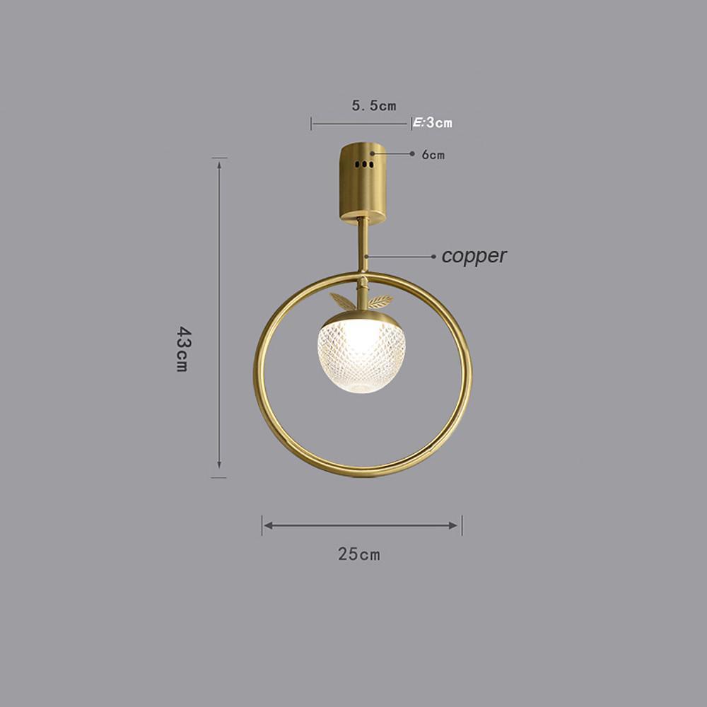 Copper Ring Semi Flush Ceiling Light Gold Acrylic Globe 10 Inch Integrated LED Warm White 3000K Nordic