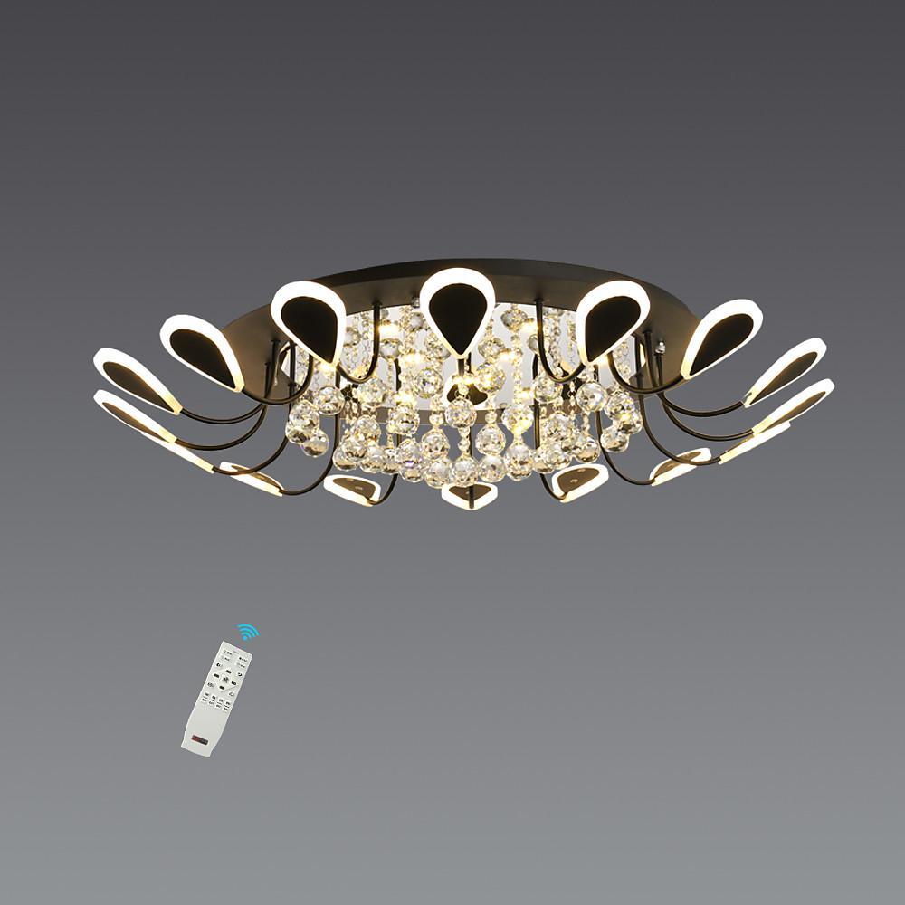 Flower-Shaped Crystal Semi-Flush Mount Ceiling Light — Modern Metal Acrylic Crystal LED White Black Dimmable 39 Inch