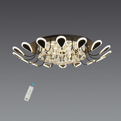 Flower-Shaped Crystal Semi-Flush Mount Ceiling Light — Modern Metal Acrylic Crystal LED White Black Dimmable 39 Inch