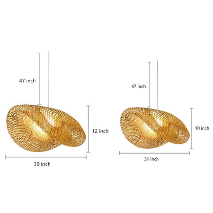 Hand-Woven Bamboo Wave LED Pendant Light 3000K 2800LM Modern Farmhouse 5 Sizes Indoor
