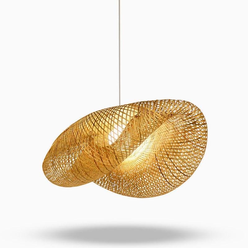 Hand-Woven Bamboo Wave LED Pendant Light 3000K 2800LM Modern Farmhouse 5 Sizes Indoor