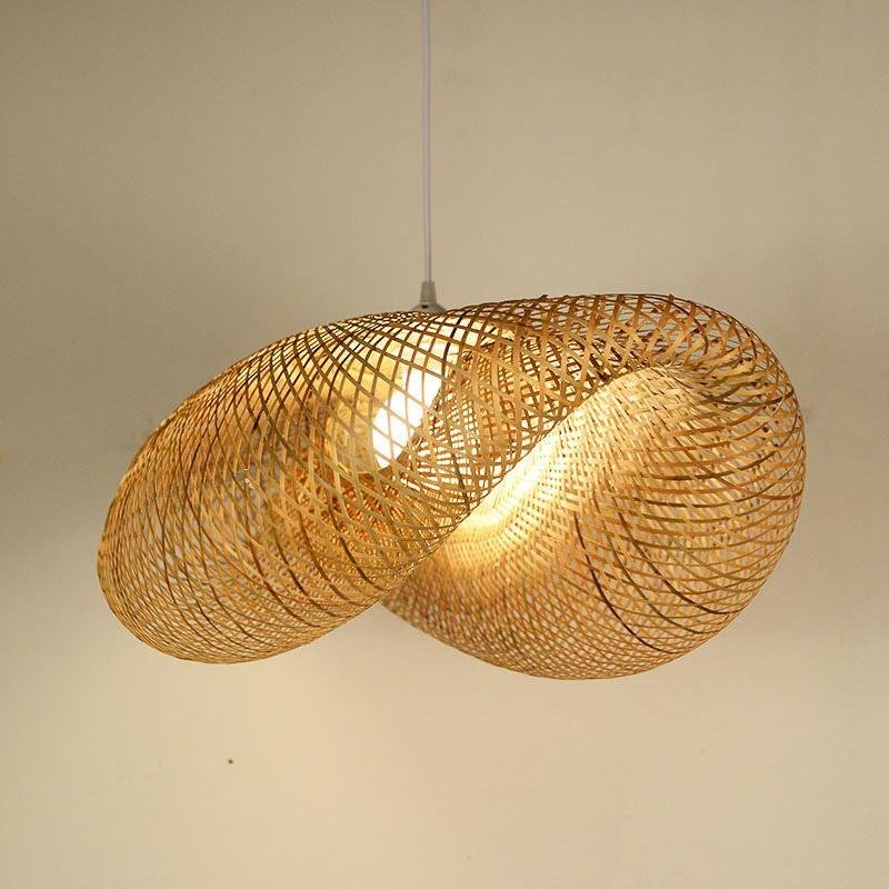 Hand-Woven Bamboo Wave LED Pendant Light 3000K 2800LM Modern Farmhouse 5 Sizes Indoor