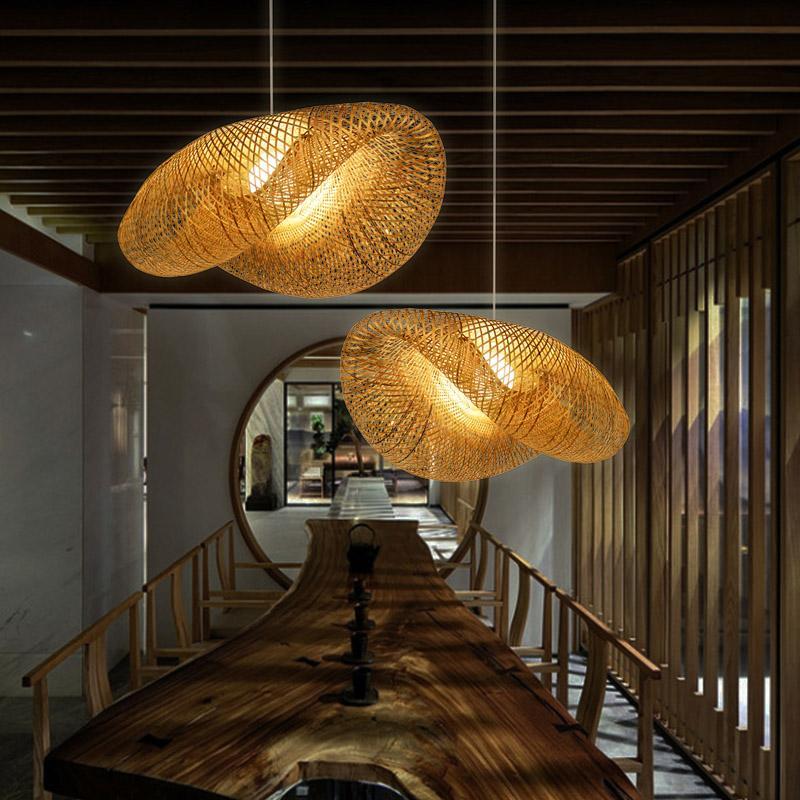 Hand-Woven Bamboo Wave LED Pendant Light 3000K 2800LM Modern Farmhouse 5 Sizes Indoor